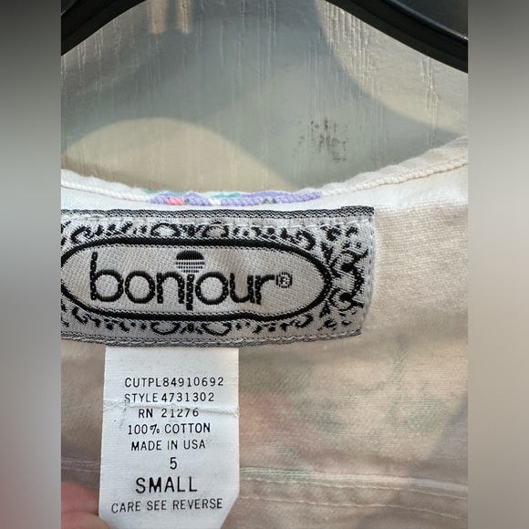 Bonjour Women's Vintage 90s white pink floral cropped boxy vest size small - Picture 2 of 5